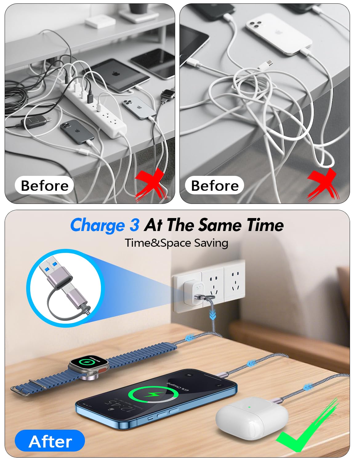 3-in-1 Braided Magnetic Charging Cable Set