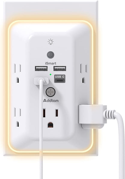 Wall Outlet Extender with USB-C & Night Light