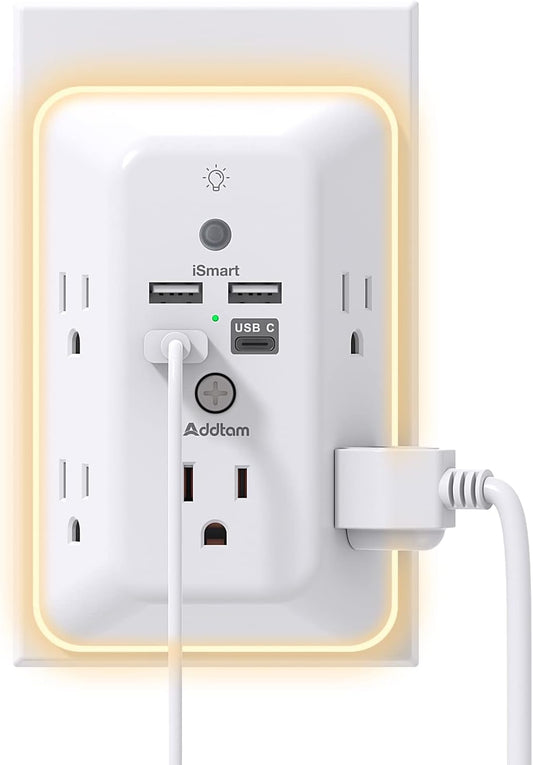 Wall Outlet Extender with USB-C & Night Light