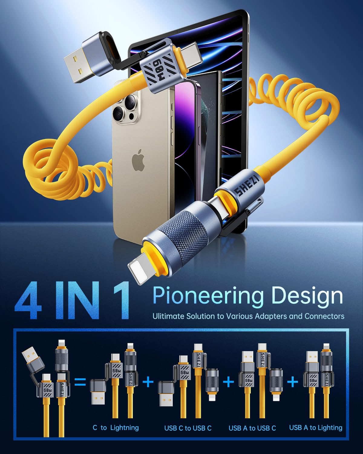 3-in-1 Coiled Charging Cable