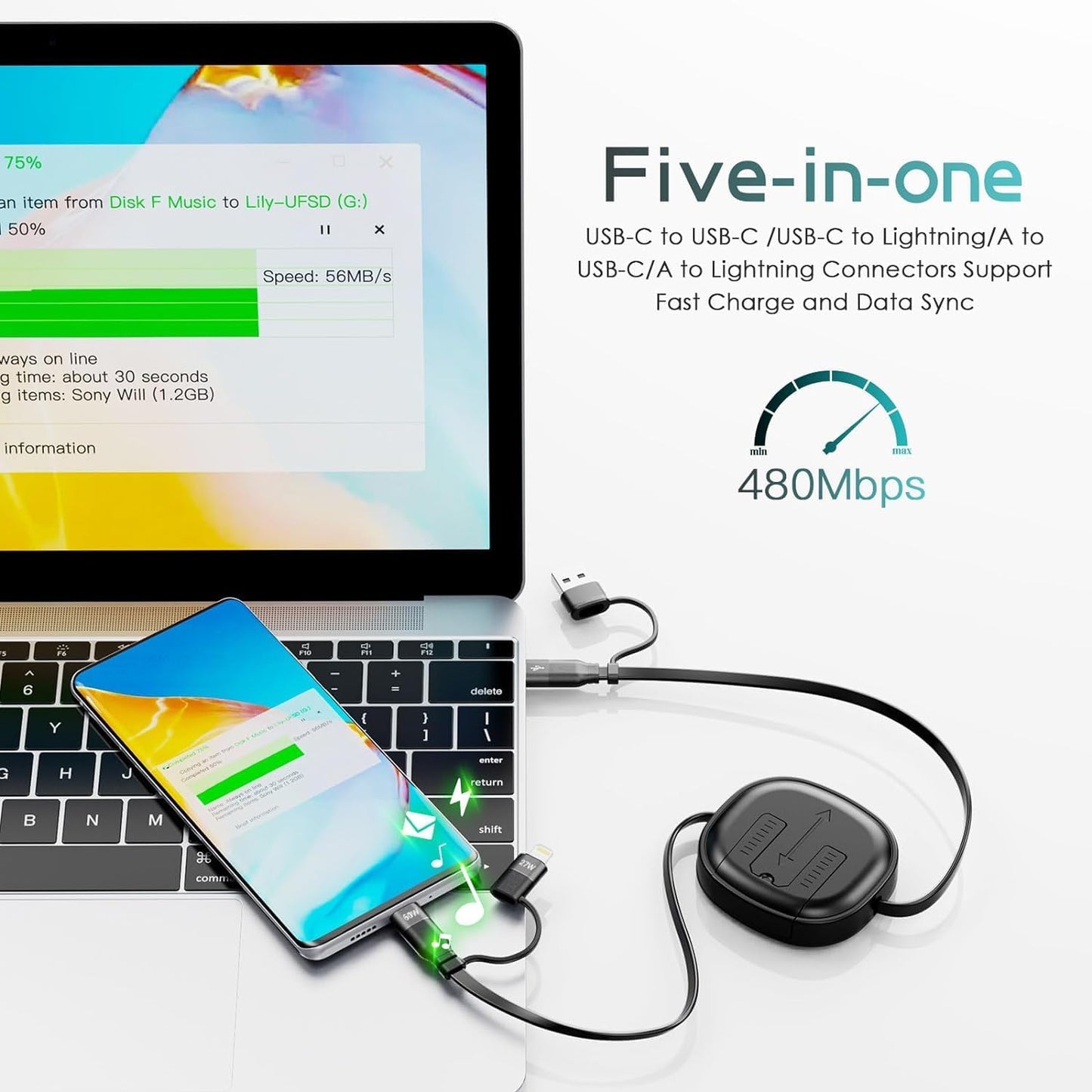 Retractable 4-in-1 Fast Charging Cable