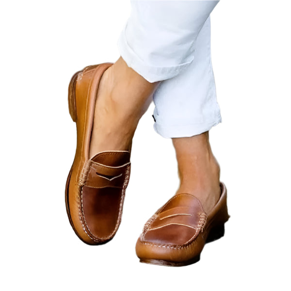 Women Vintage Slip On Loafers Low Heel PU Leather Loafers
